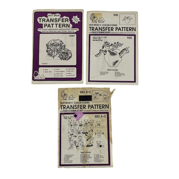 Pretty Punch Hot Iron Transfer Pattern For Punch Embroidery Bears Dogs Apple - Picture 1 of 5
